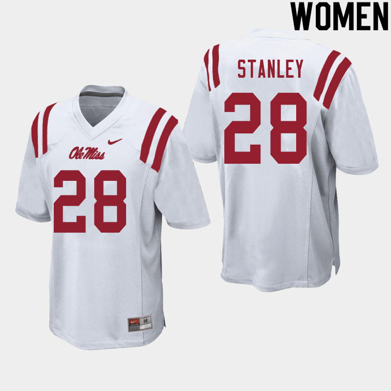 Women #28 Jay Stanley Ole Miss Rebels College Football Jerseys Sale-White - Click Image to Close